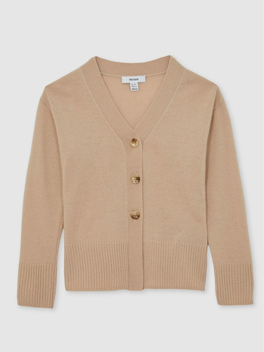 9-13 yrs Wool-Blend Fitted Cardigan With Cashmere in Neutral Children & Baby | Reiss
