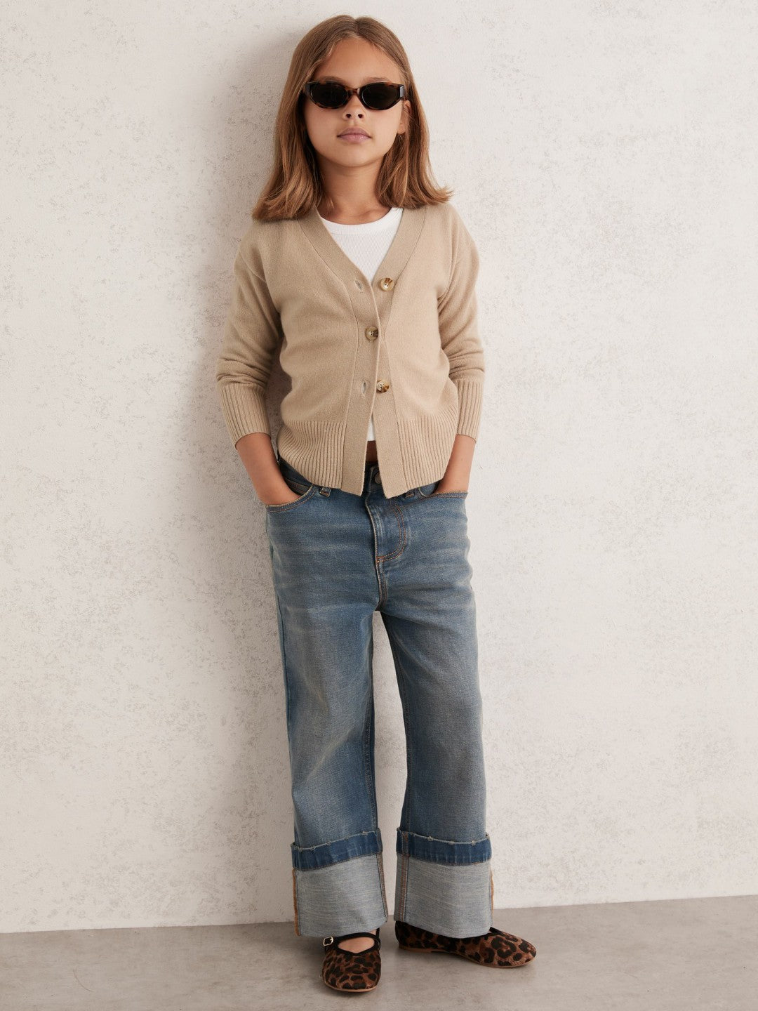 9-13 yrs Wool-Blend Fitted Cardigan With Cashmere in Neutral Children & Baby | Reiss