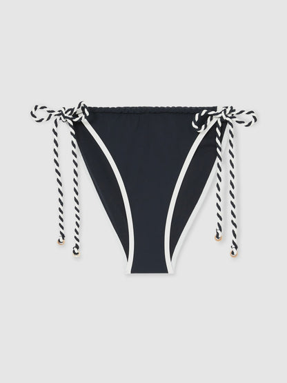 Twist-Strap Tie-Side Bikini Bottoms in Navy/White Women | Reiss