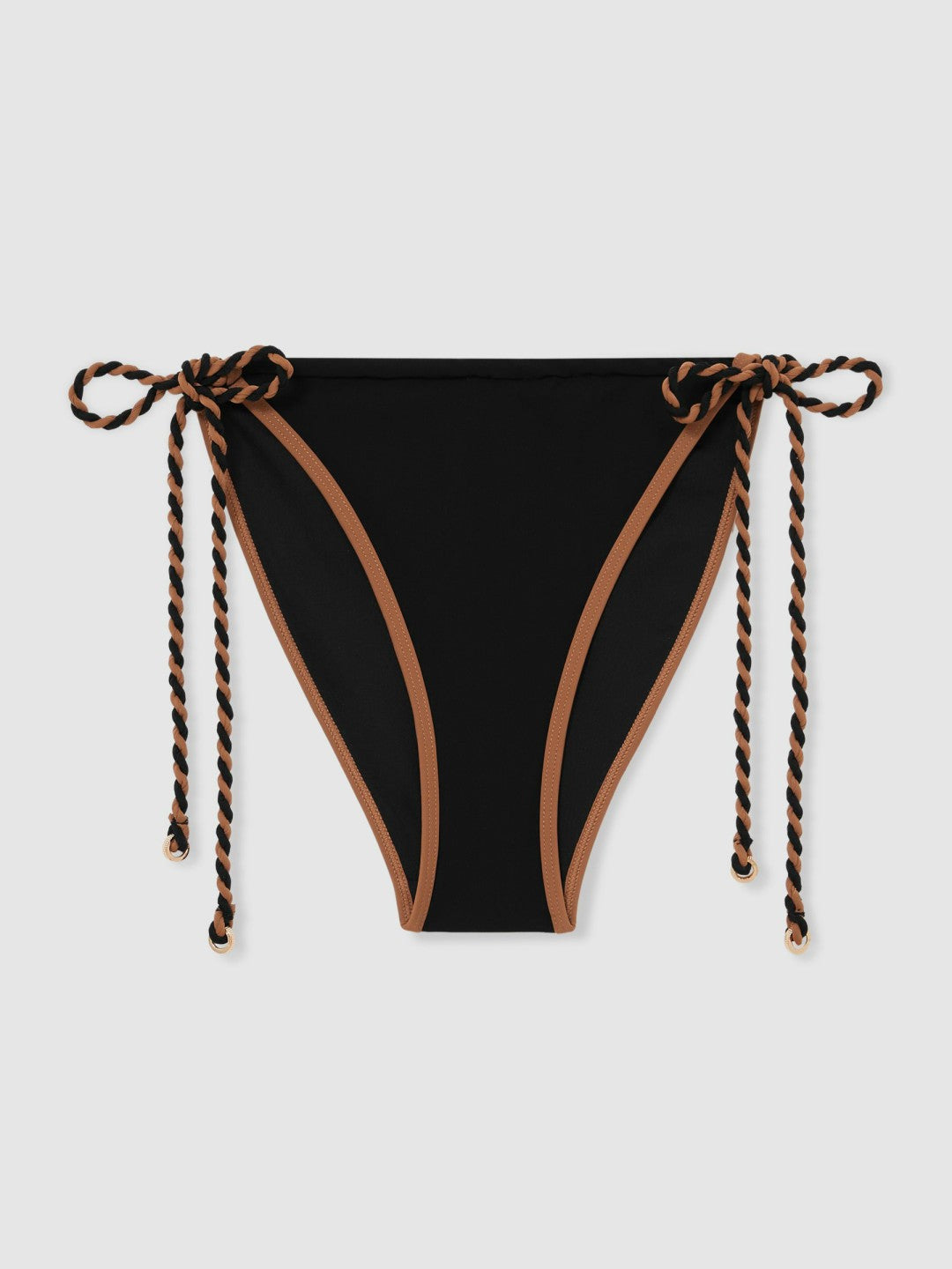 Twist-Strap Tie-Side Bikini Bottoms in Black/Brown Women | Reiss