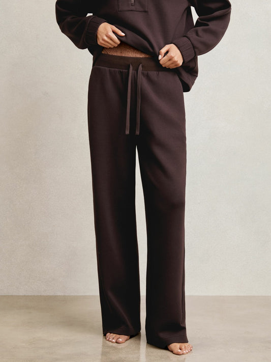 Wide-Leg Interlock Drawstring Joggers in Plum Women | Reiss
