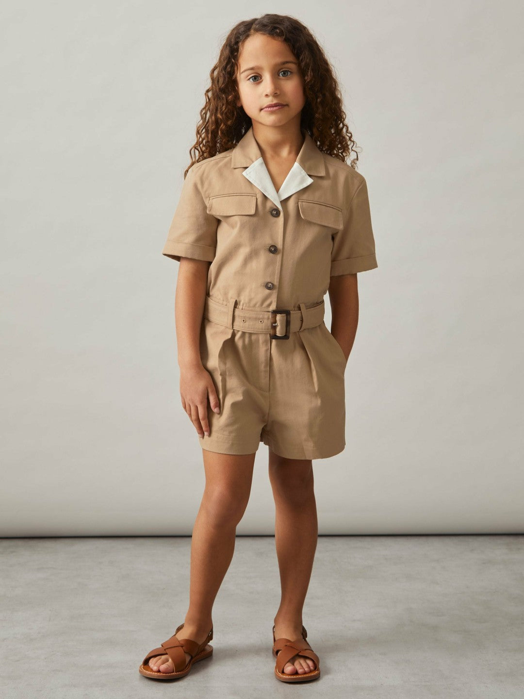 3-9 yrs Cotton-Lyocell Utility Playsuit in Camel Children & Baby | Reiss
