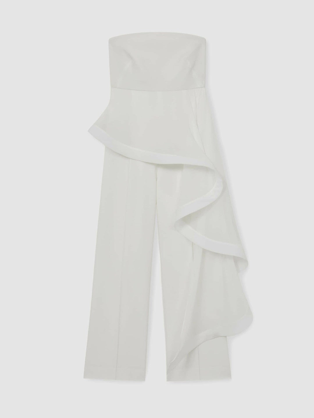 Silk Ruffle Bandeau Wide-Leg Jumpsuit in Ivory Women | Reiss