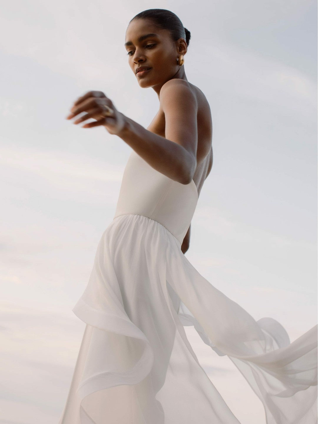 Silk Ruffle Bandeau Wide-Leg Jumpsuit in Ivory Women | Reiss