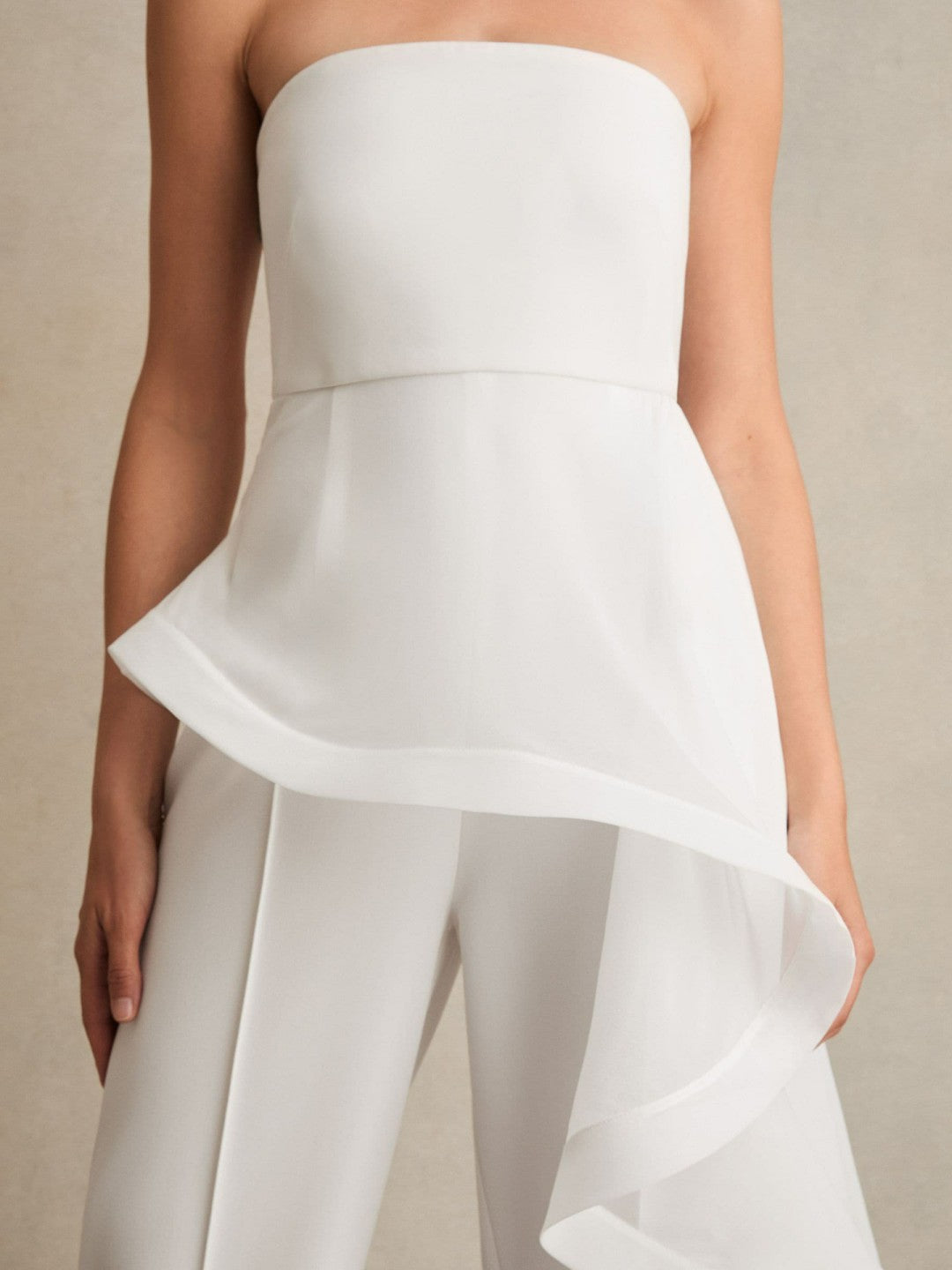 Silk Ruffle Bandeau Wide-Leg Jumpsuit in Ivory Women | Reiss