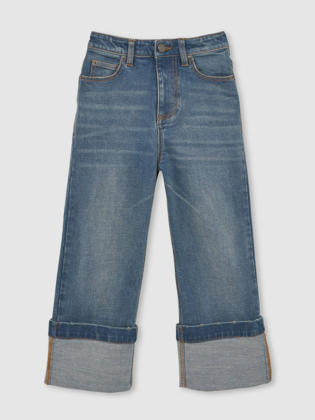9-13 yrs Straight-Leg Turn-Up Jeans in Blue Children & Baby | Reiss