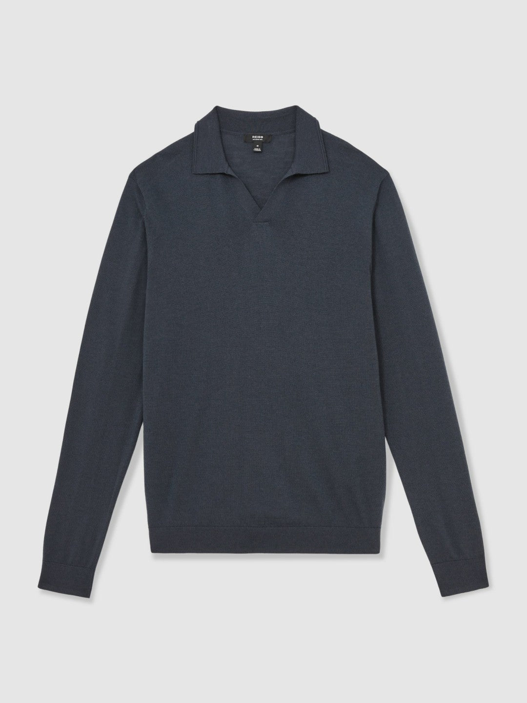 Merino Wool Open-Collar Polo Shirt in Midnight Navy Men | Reiss