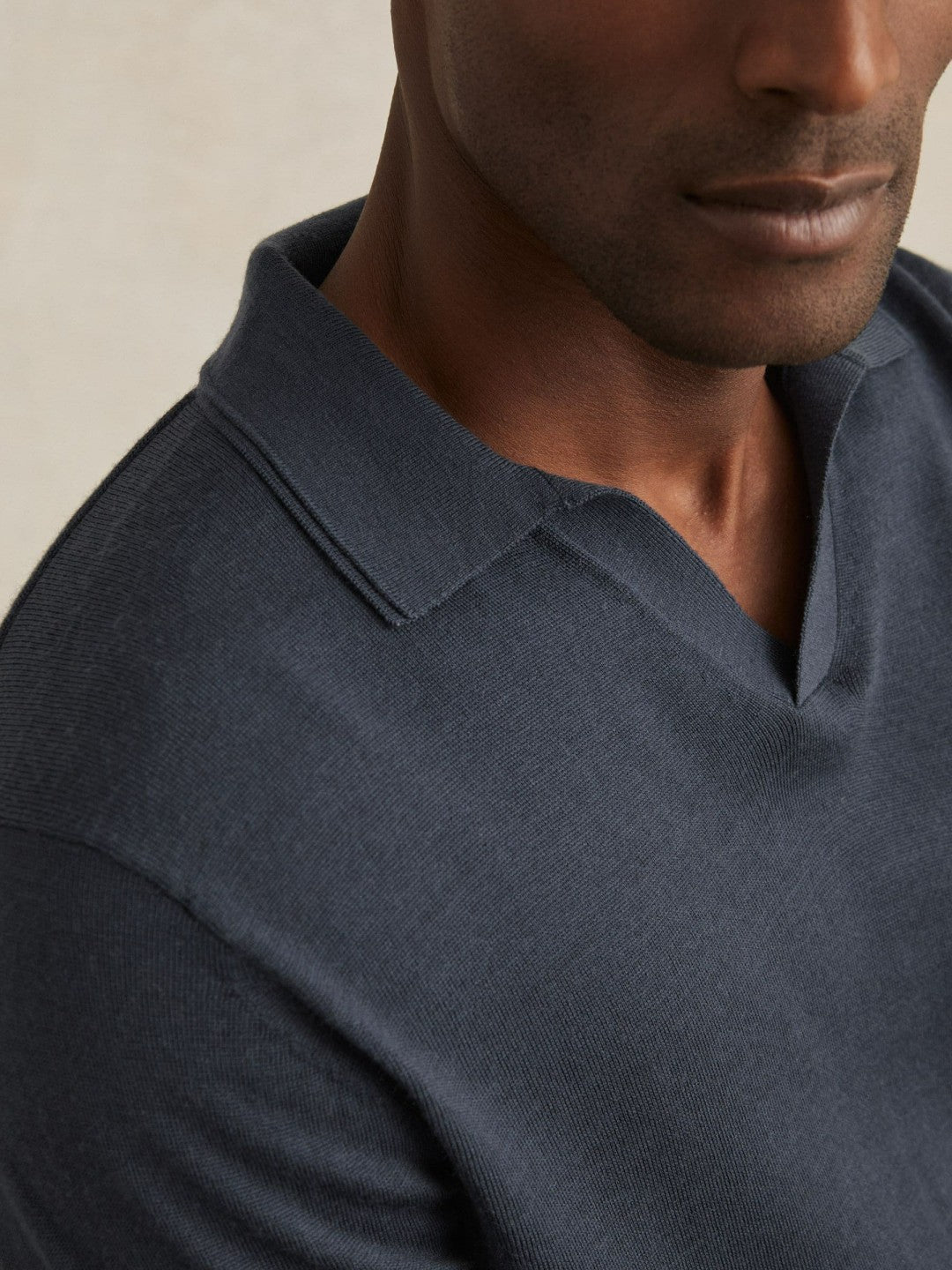 Merino Wool Open-Collar Polo Shirt in Midnight Navy Men | Reiss