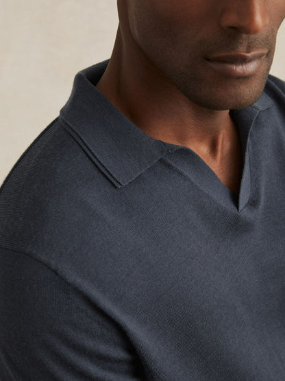 Merino Wool Open-Collar Polo Shirt in Midnight Navy Men | Reiss
