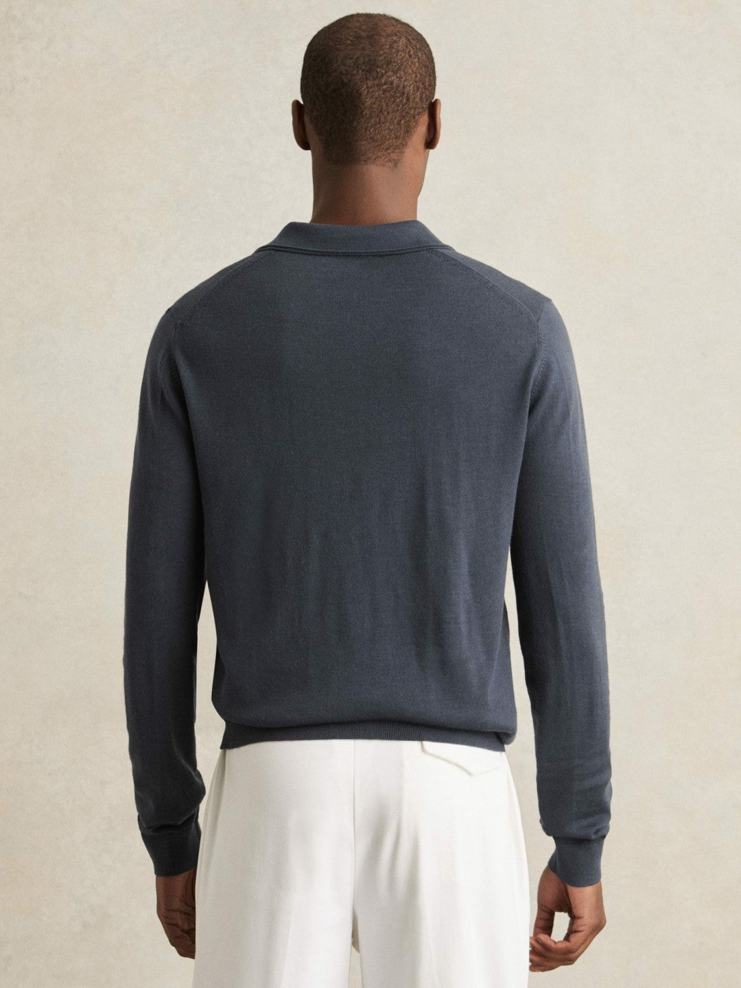 Merino Wool Open-Collar Polo Shirt in Midnight Navy Men | Reiss