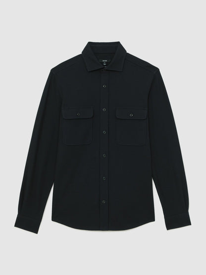 Textured Twin Pocket Cotton Blend Overshirt in Navy Men | Reiss