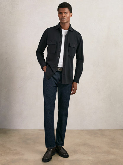 Textured Twin Pocket Cotton Blend Overshirt in Navy Men | Reiss