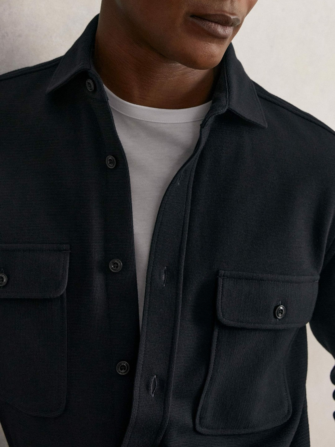 Textured Twin Pocket Cotton Blend Overshirt in Navy Men | Reiss