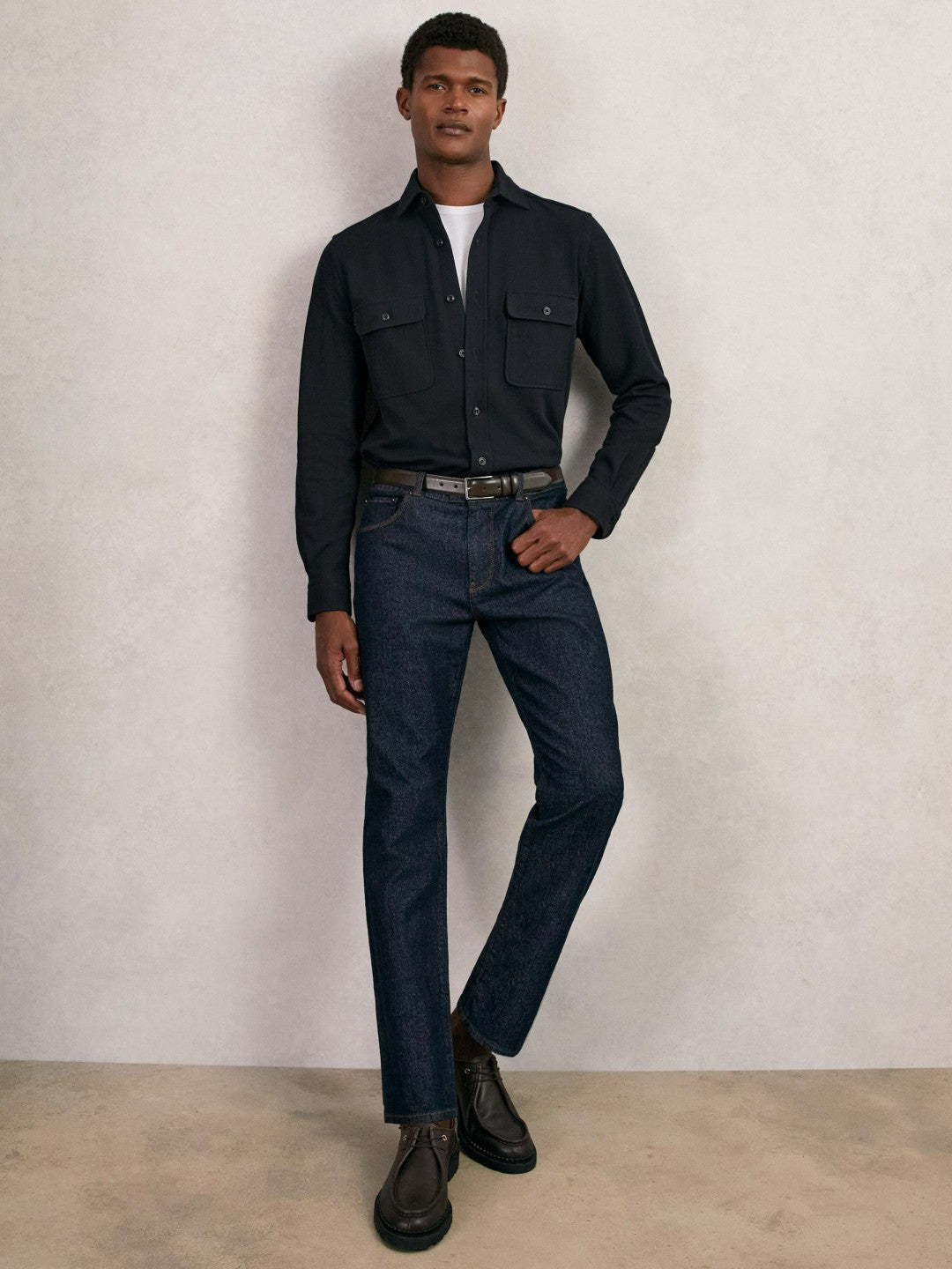Textured Twin Pocket Cotton Blend Overshirt in Navy Men | Reiss