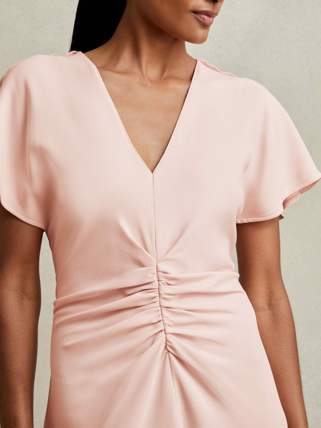 Ruched-Front Midi Dress in Pale Pink Women | Reiss