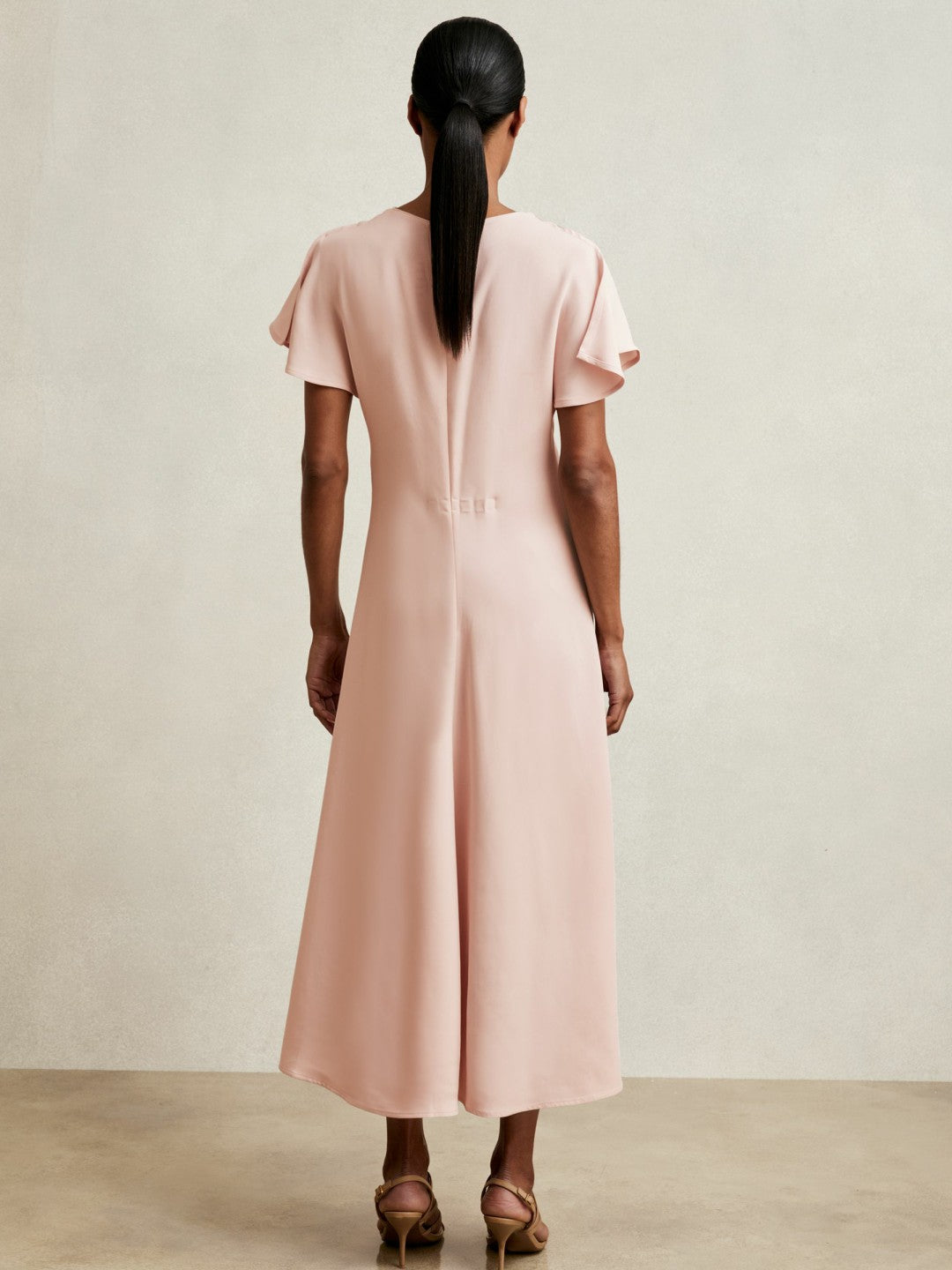 Ruched-Front Midi Dress in Pale Pink Women | Reiss