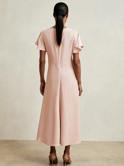 Ruched-Front Midi Dress in Pale Pink Women | Reiss