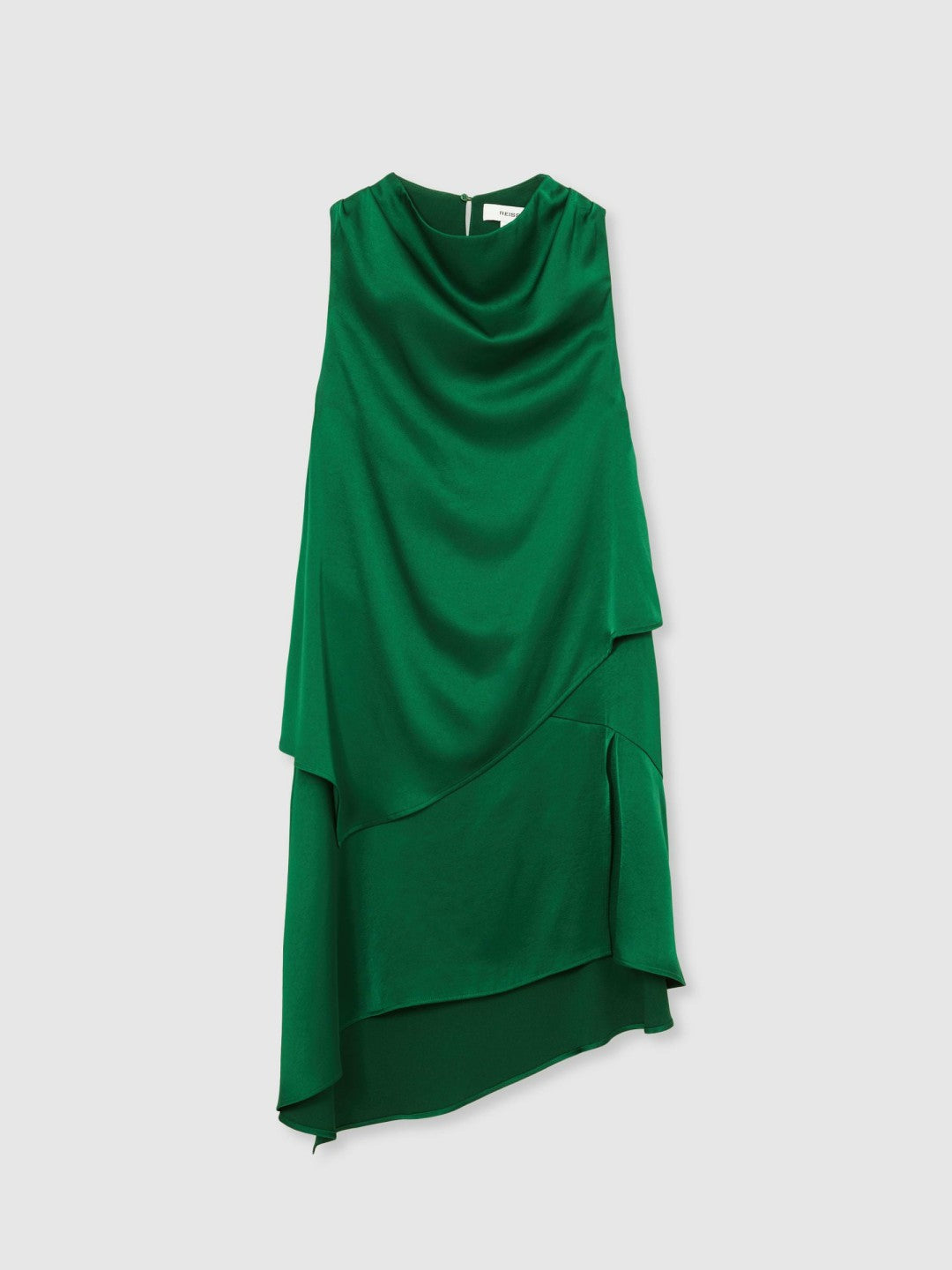 Satin Drape-Neck Layered Dress in Green Women | Reiss