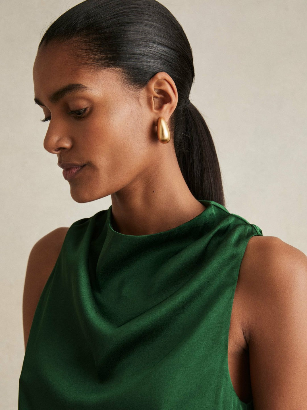 Satin Drape-Neck Layered Dress in Green Women | Reiss