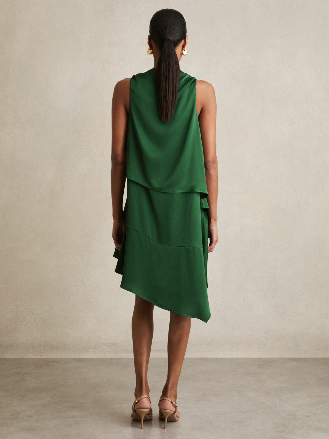 Satin Drape-Neck Layered Dress in Green Women | Reiss