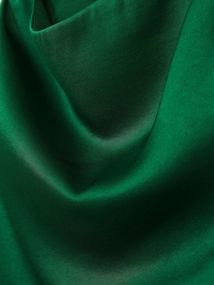 Satin Drape-Neck Layered Dress in Green Women | Reiss