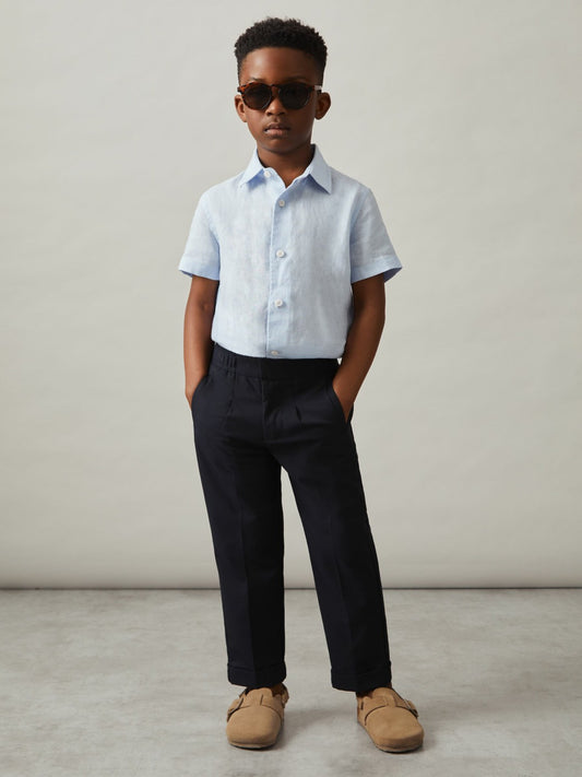 3-9 yrs Short Sleeve Linen Shirt in Pale Blue Children & Baby | Reiss