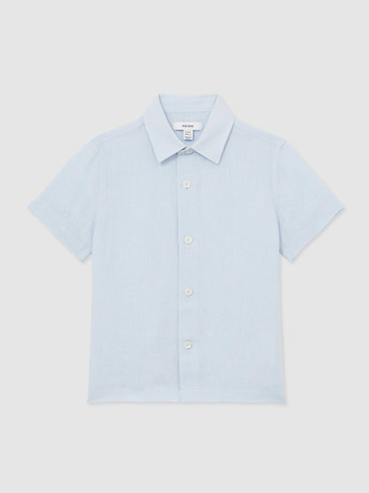 3-9 yrs Short Sleeve Linen Shirt in Pale Blue Children & Baby | Reiss