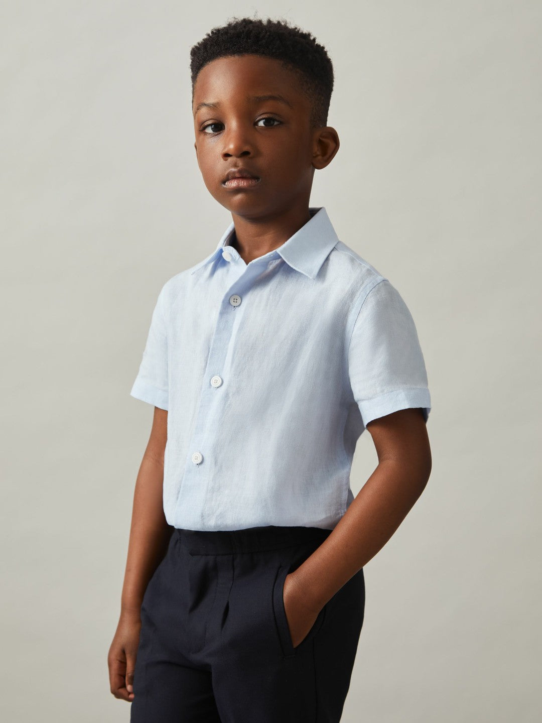 3-9 yrs Short Sleeve Linen Shirt in Pale Blue Children & Baby | Reiss