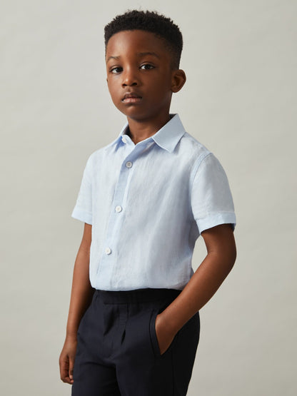 3-9 yrs Short Sleeve Linen Shirt in Pale Blue Children & Baby | Reiss