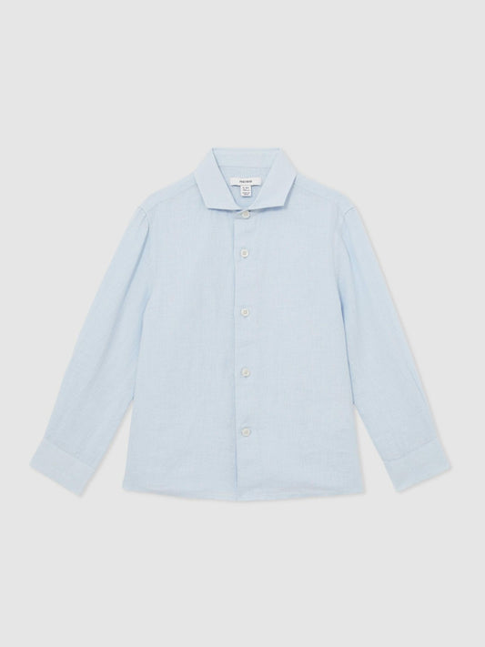 13-14 yrs Linen Cutaway Collar Shirt in Pale Blue Children & Baby | Reiss