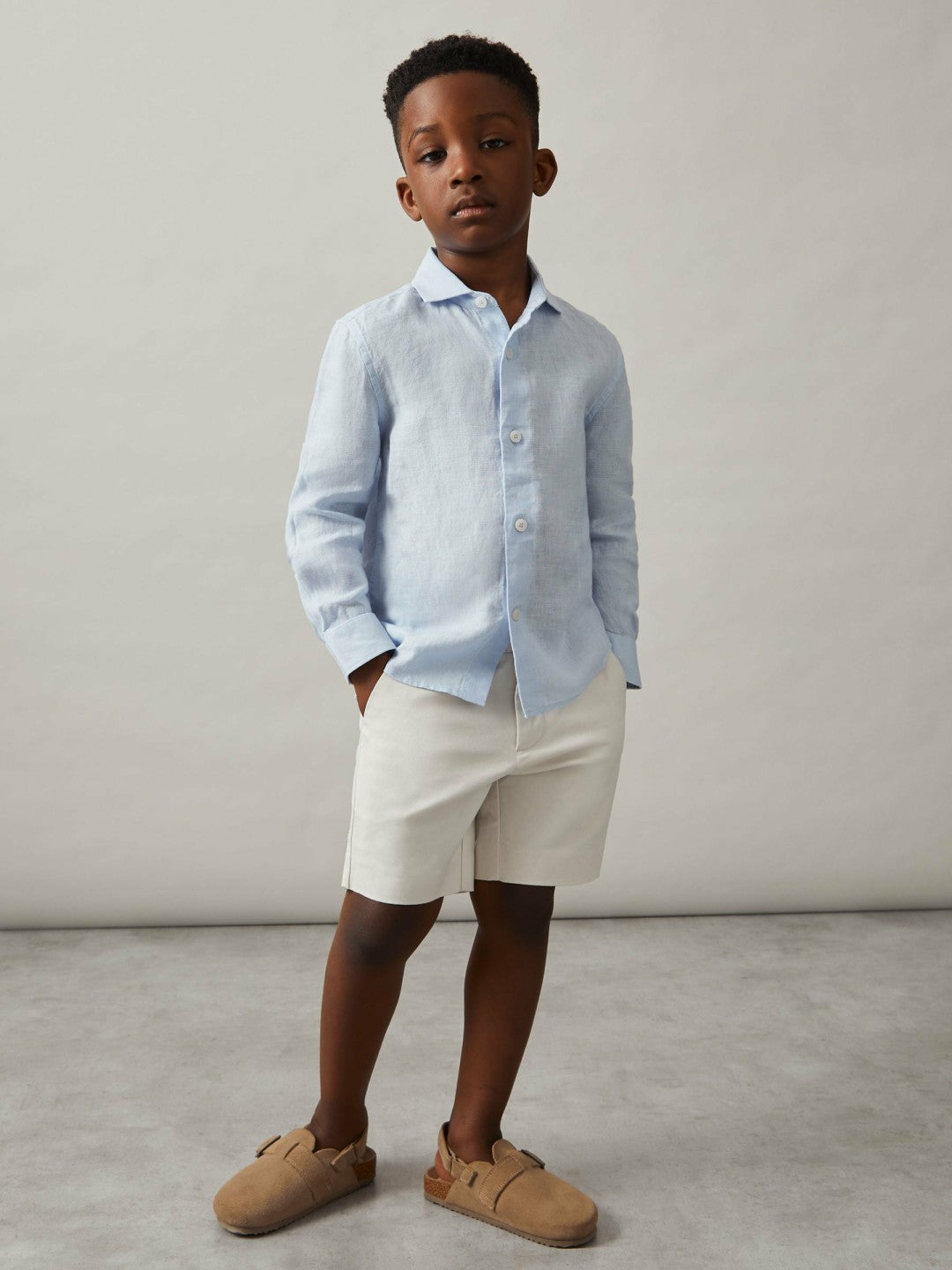 13-14 yrs Linen Cutaway Collar Shirt in Pale Blue Children & Baby | Reiss