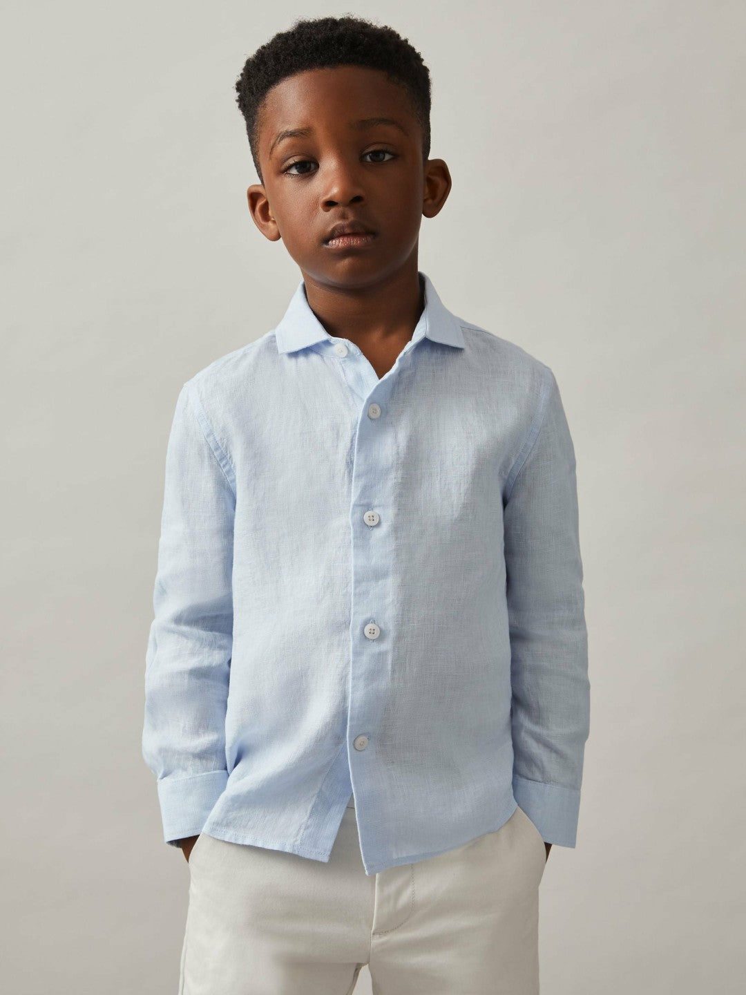 13-14 yrs Linen Cutaway Collar Shirt in Pale Blue Children & Baby | Reiss