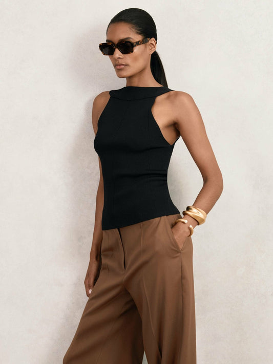 Low-Back Rib-Knit Vest in Black Women | Reiss
