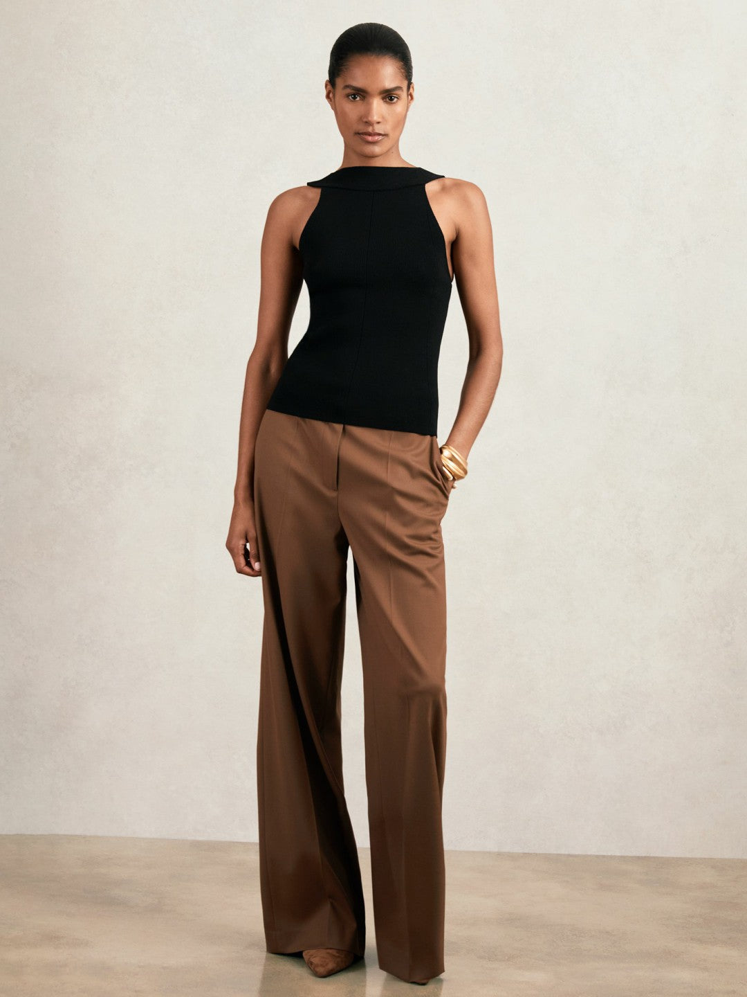 Low-Back Rib-Knit Vest in Black Women | Reiss