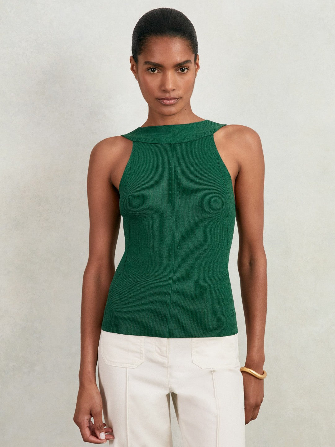Low-Back Rib-Knit Vest in Green Women | Reiss