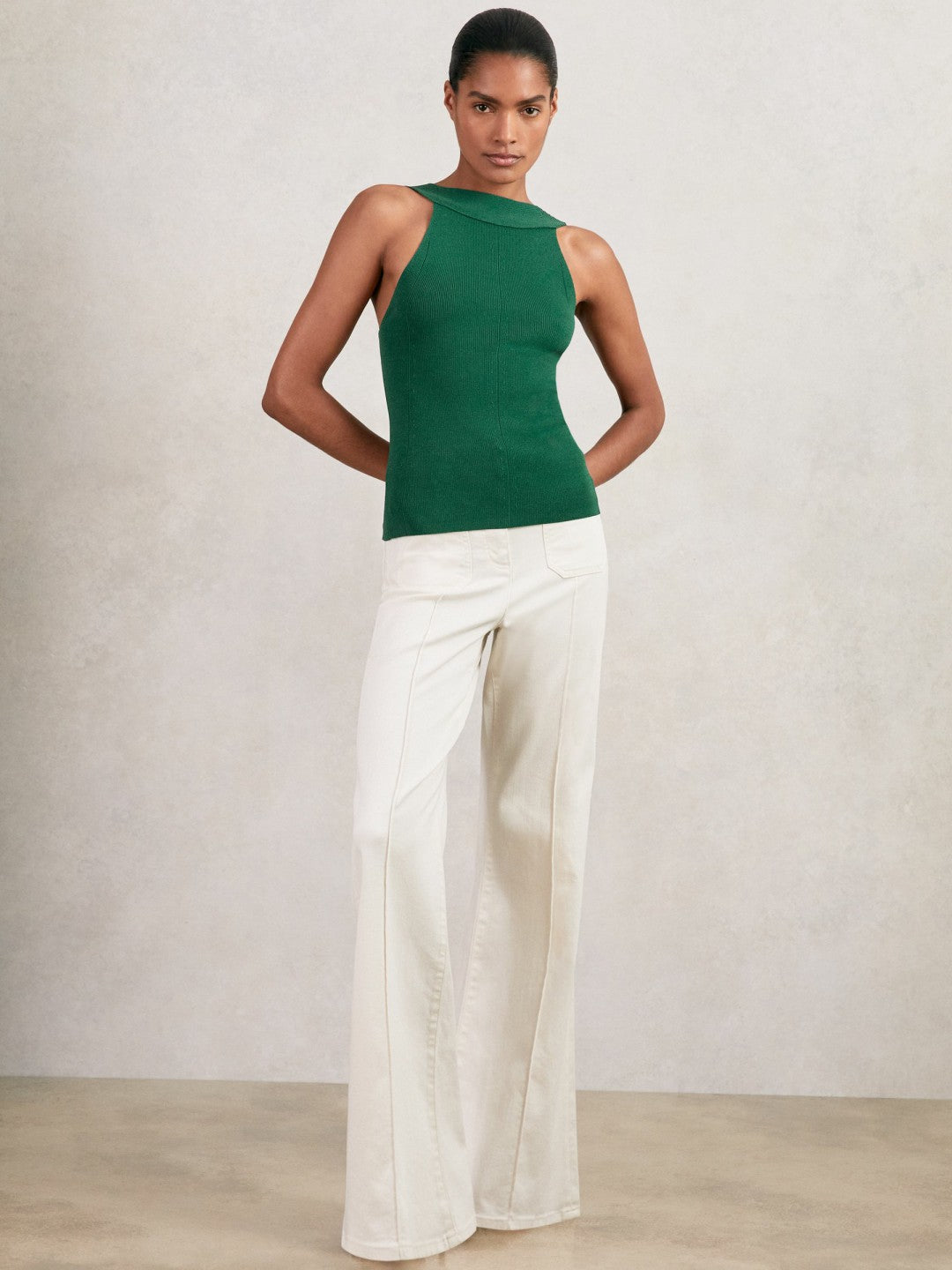 Low-Back Rib-Knit Vest in Green Women | Reiss