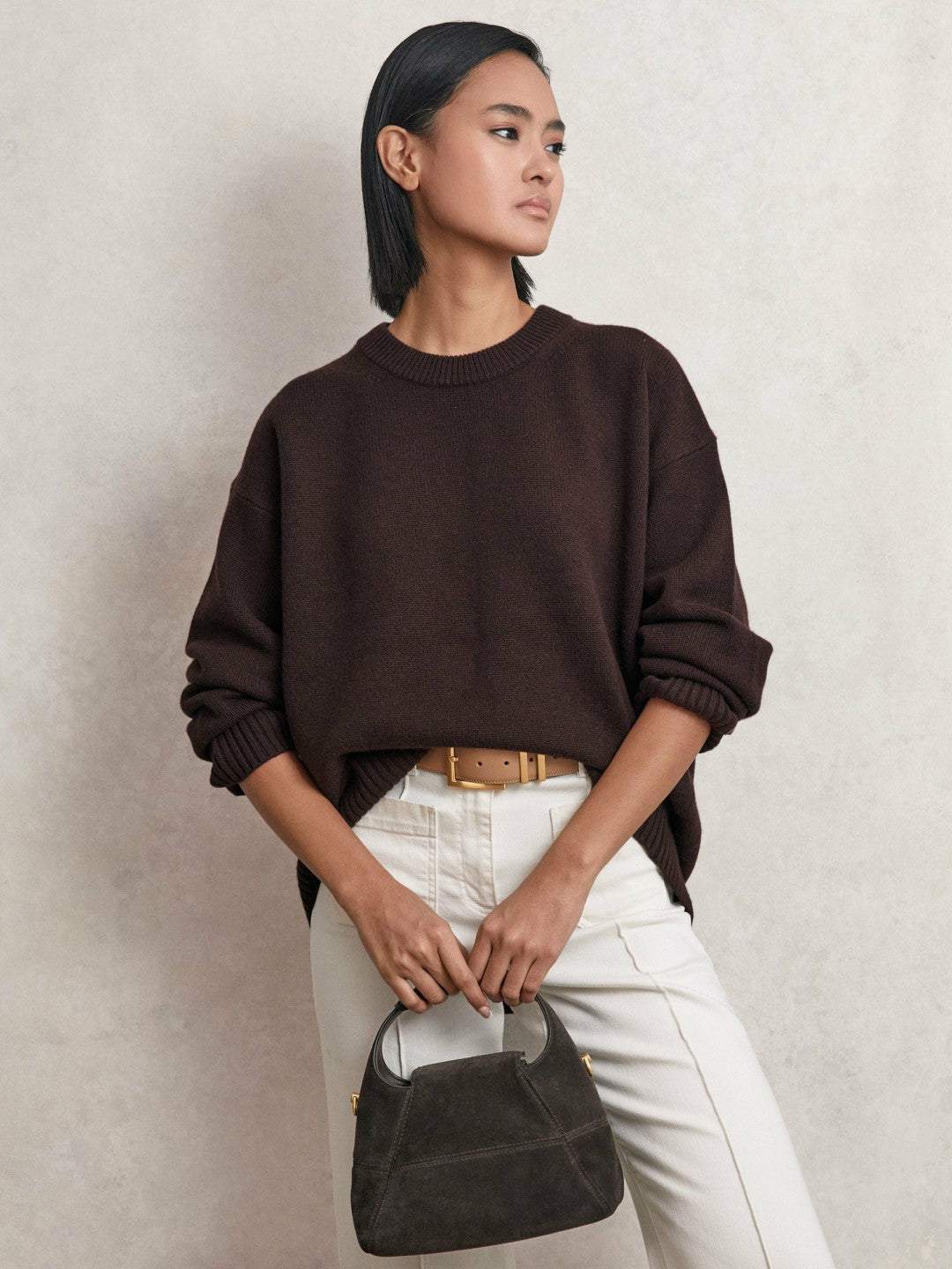 Wool-Cashmere Crew-Neck Jumper in Plum Women | Reiss