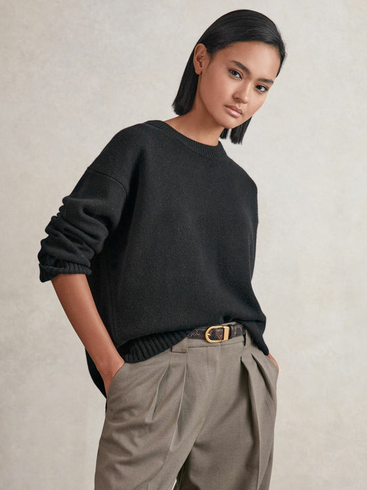 Wool-Cashmere Crew-Neck Jumper in Black Women | Reiss