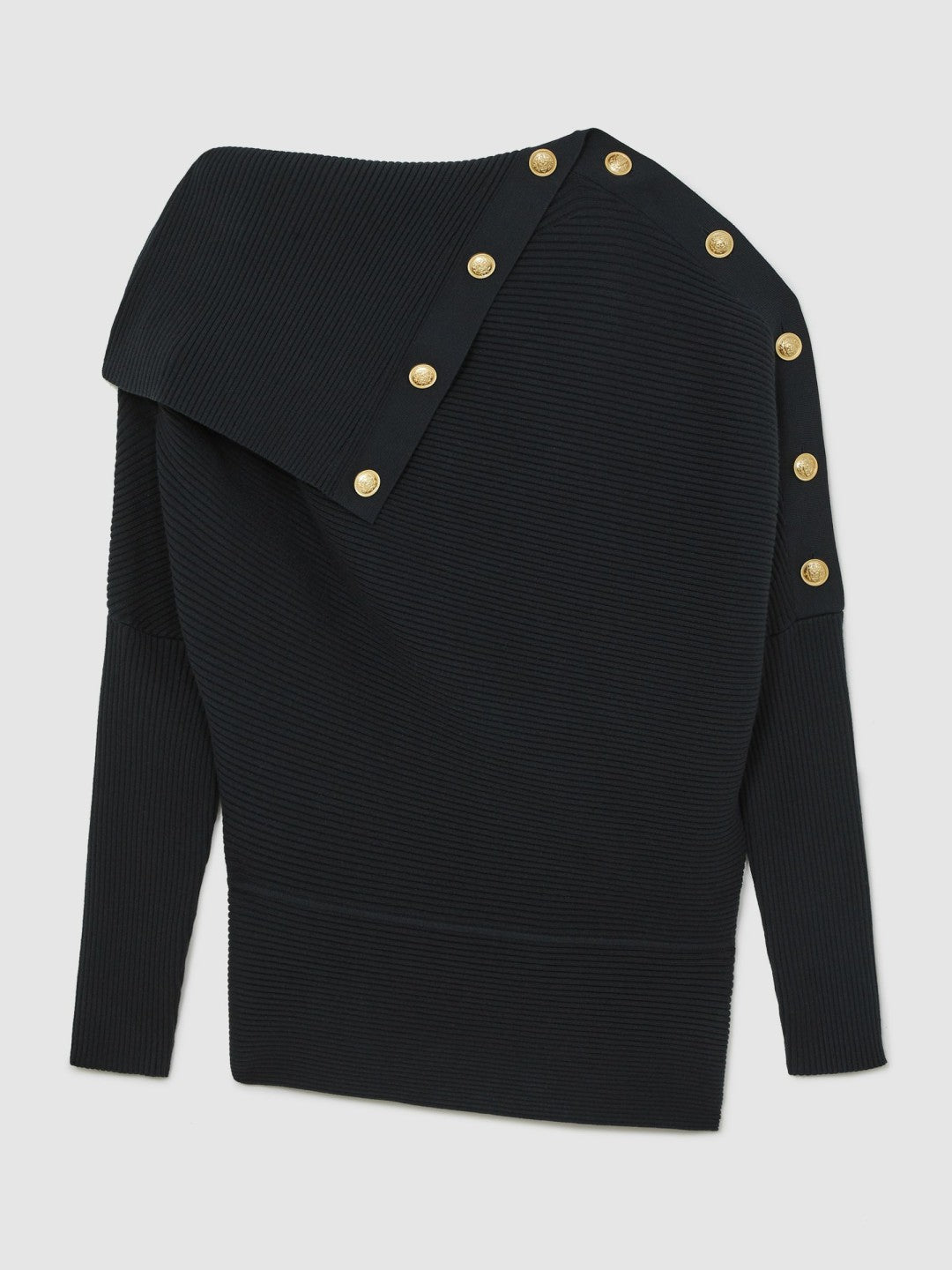 Rib-Knit Button Shawl Jumper in Navy Women | Reiss