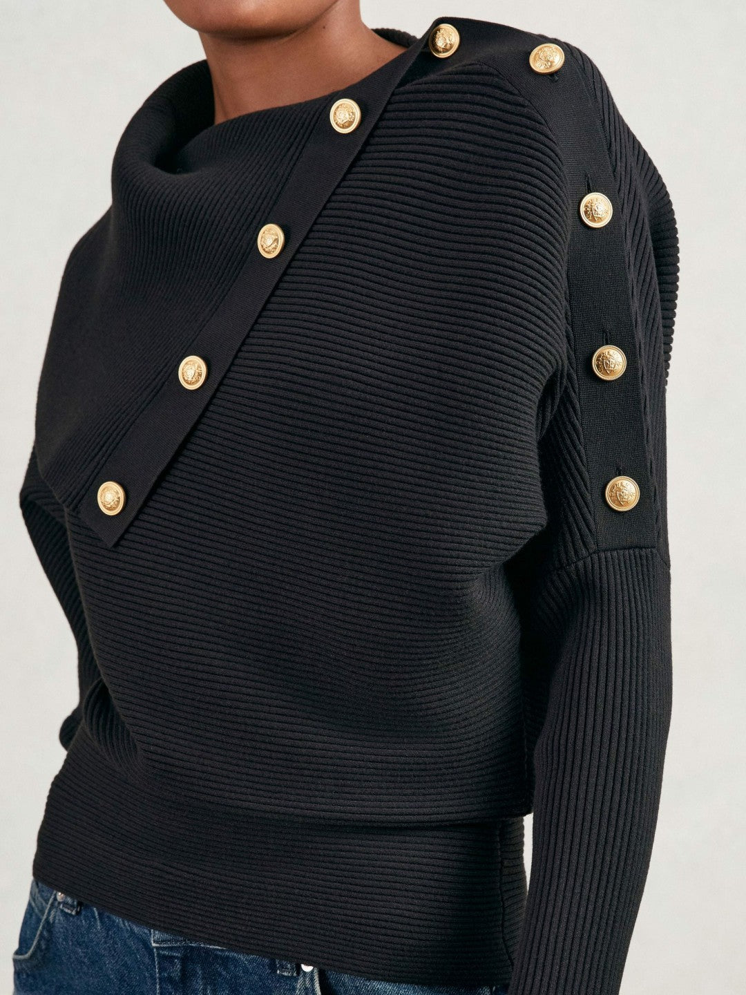 Rib-Knit Button Shawl Jumper in Navy Women | Reiss