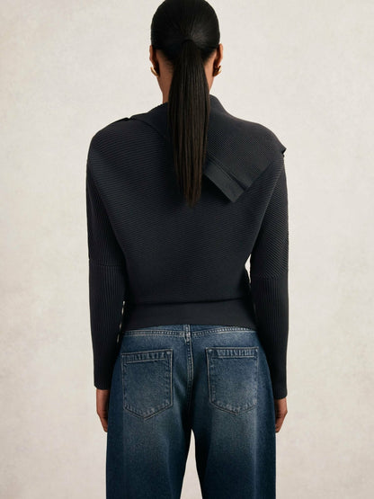 Rib-Knit Button Shawl Jumper in Navy Women | Reiss