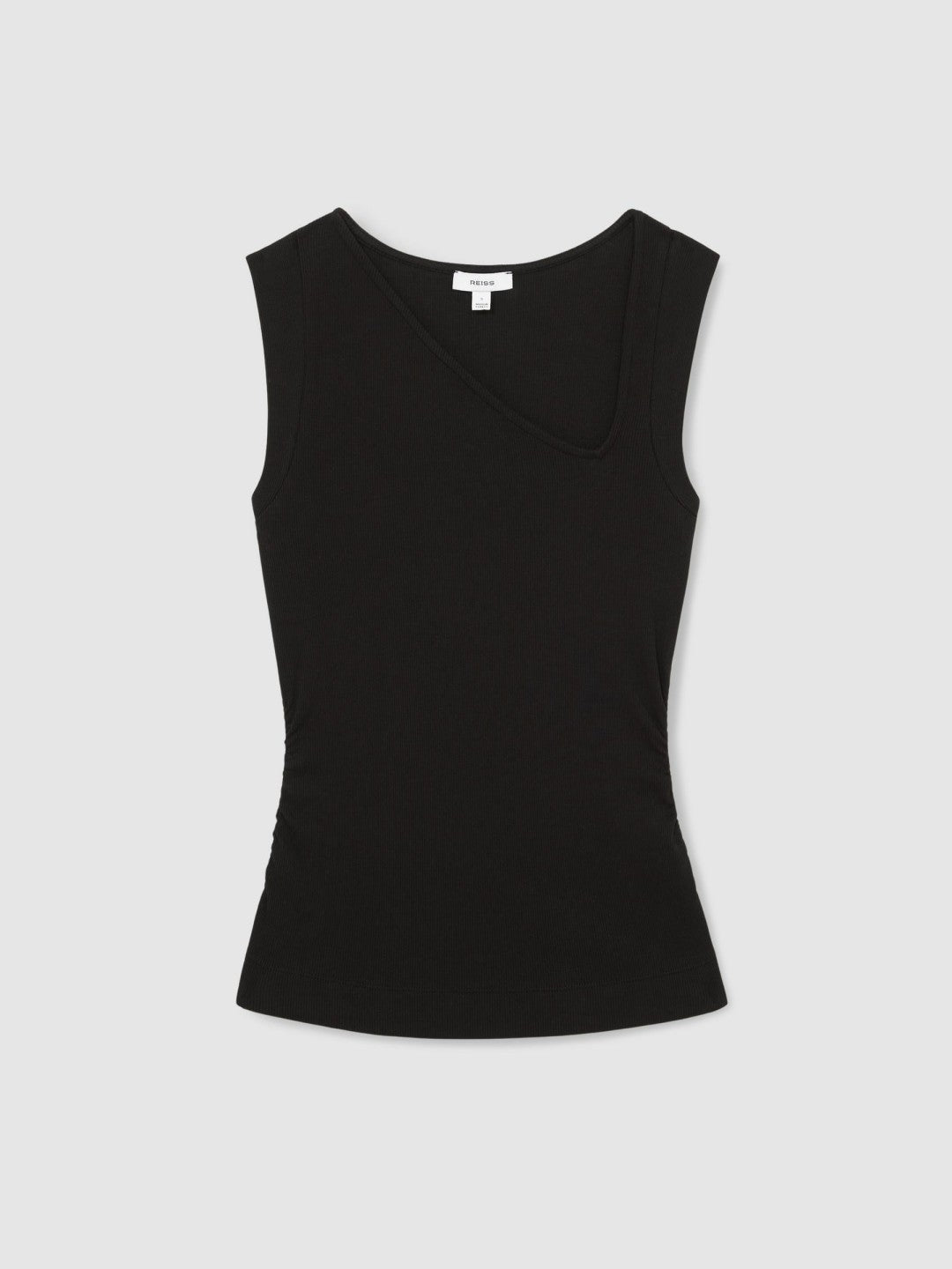 Stretch-Cotton Ribbed Asymmetric Vest in Black Women | Reiss