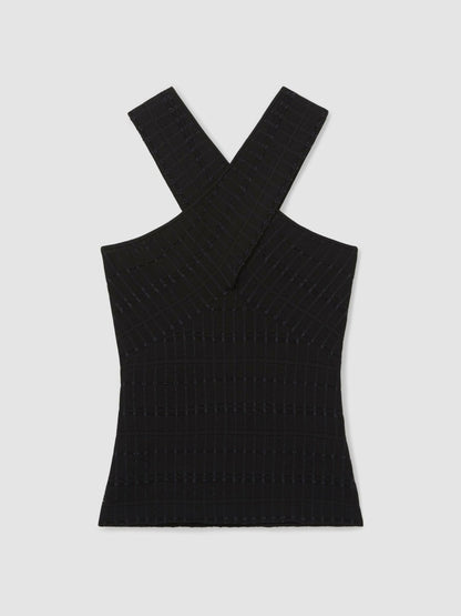 Cross Neck Textured Top in Black Women | Reiss