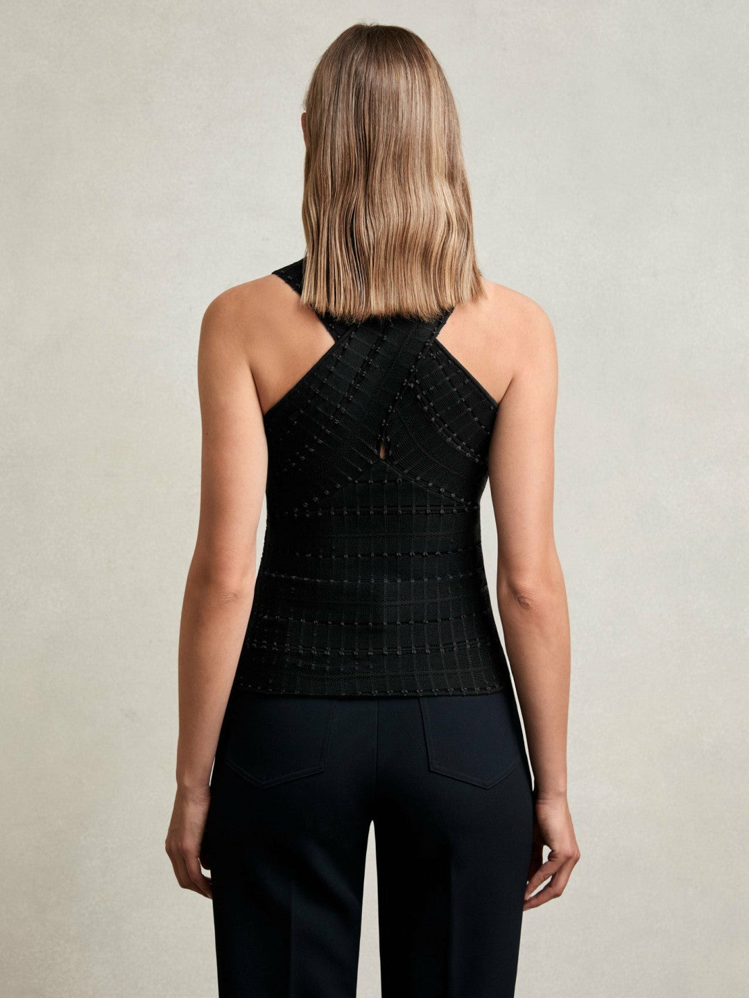 Cross Neck Textured Top in Black Women | Reiss