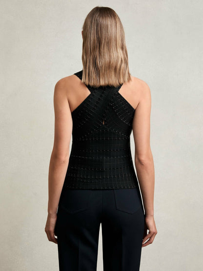 Cross Neck Textured Top in Black Women | Reiss