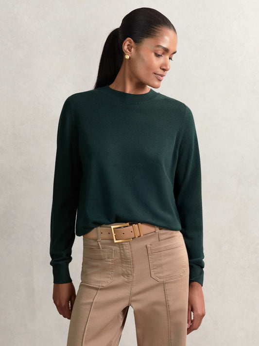 Merino Wool Crew-Neck Jumper in Green Women | Reiss