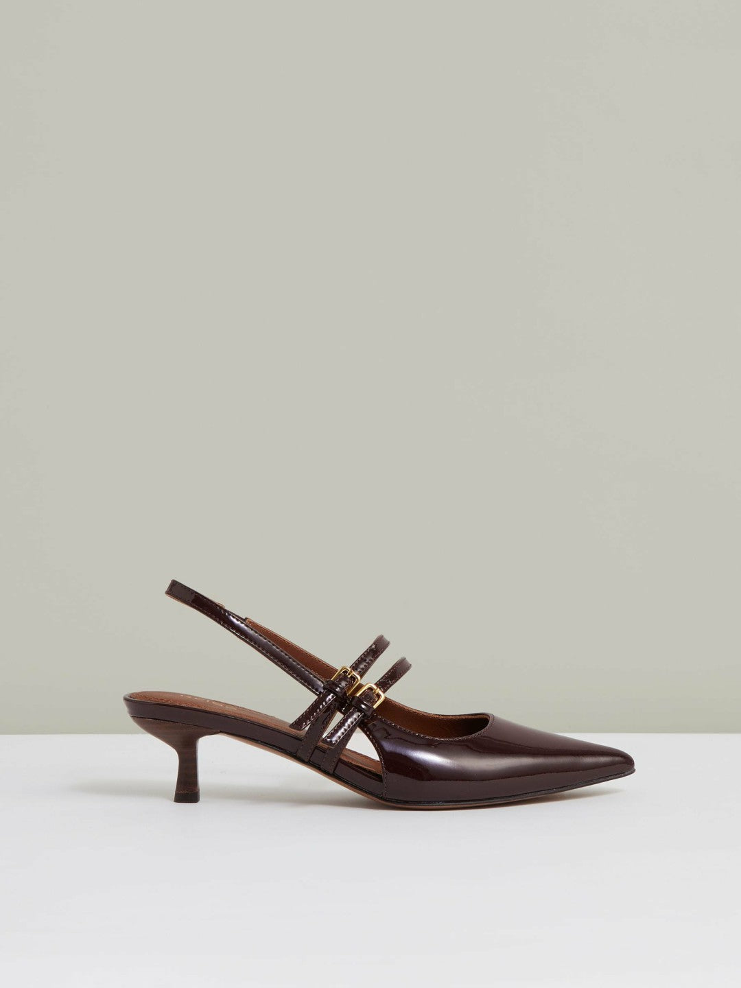 Leather Slingback Buckle Court Shoes in Oxblood Women | Reiss