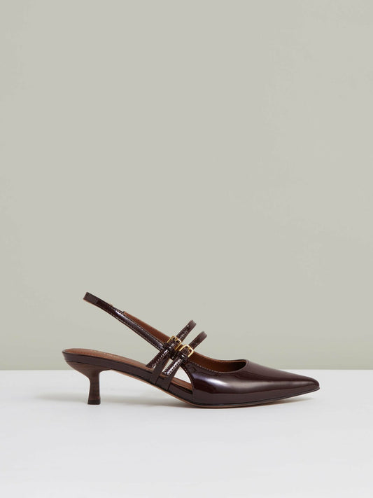 Leather Slingback Buckle Court Shoes in Oxblood Women | Reiss