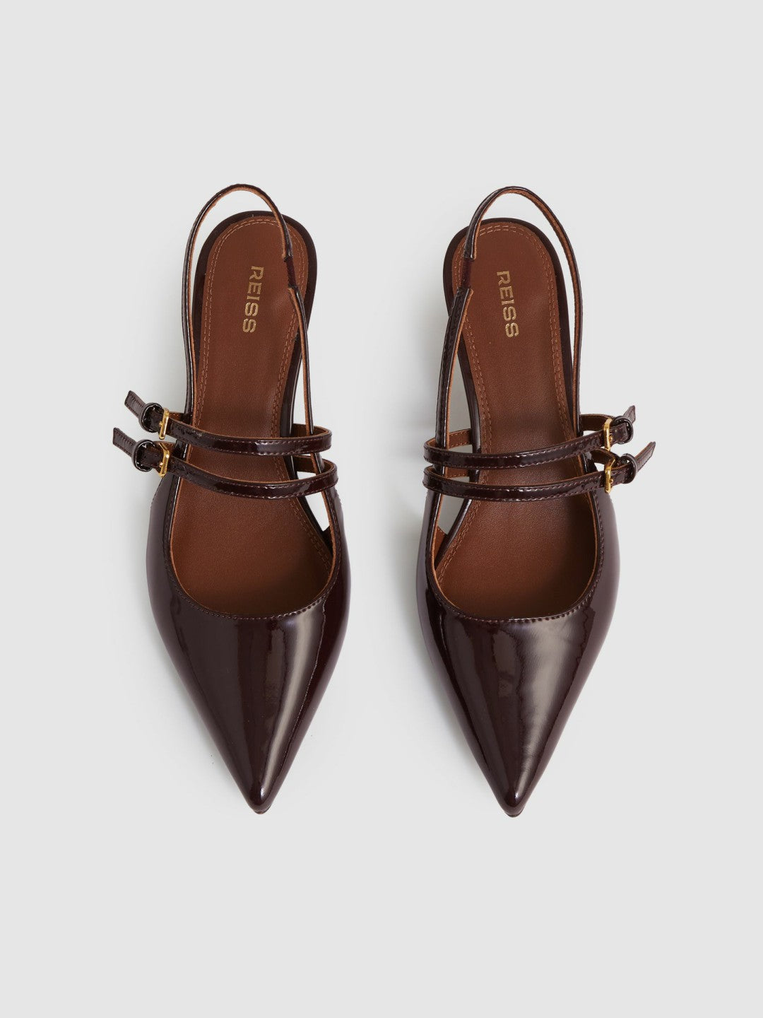 Leather Slingback Buckle Court Shoes in Oxblood Women | Reiss
