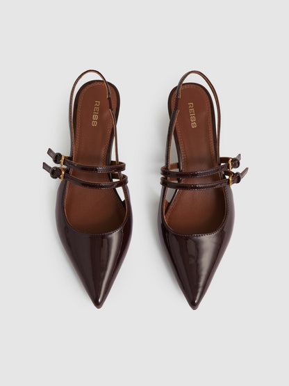 Leather Slingback Buckle Court Shoes in Oxblood Women | Reiss